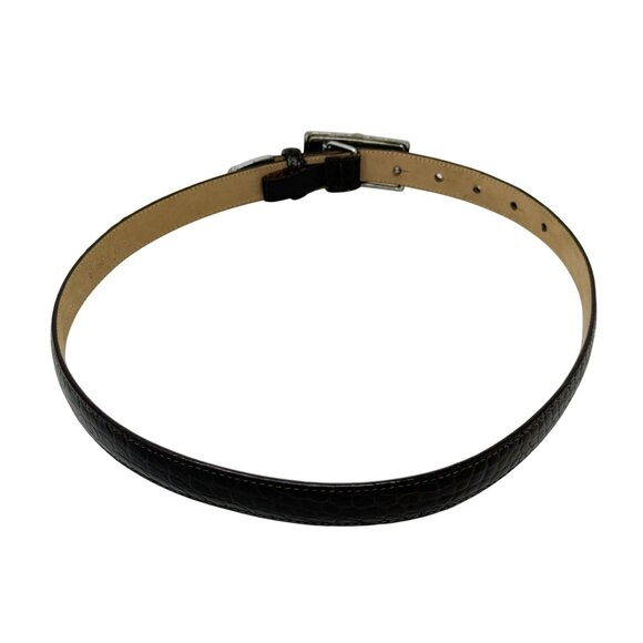Vtg Brighton Croc Embossed Leather Belt Silver‎ Buckle Size Med Approx 28 - 32” - Picture 4 of 11